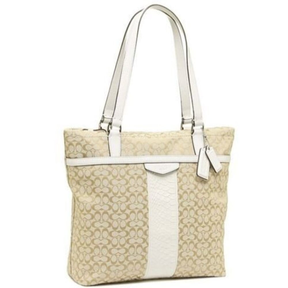 Coach Striped Signatue Reptile Khaki Satchel Purse